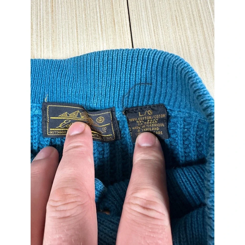 Vintage Eddie Bauer Sweater Mens Large Blue Cotton Knit Henley‎ Neck Outdoor